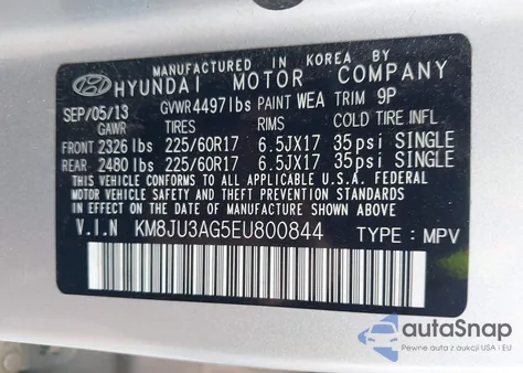 2014 Hyundai Tucson Se z USA, uszkodzony, nr VIN KM8JU3AG5EU800844